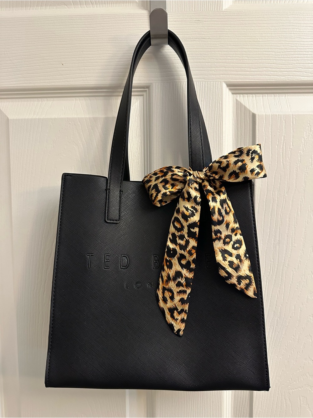 Ted Baker Black Tote with Leopard-Print Bow Accent